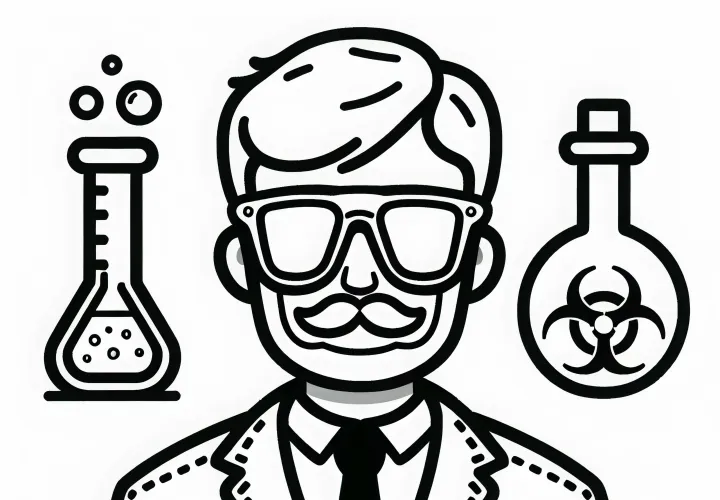 Beskyttelsesbrille og laboratoriumsfrakke til forskere – Malebog gratis