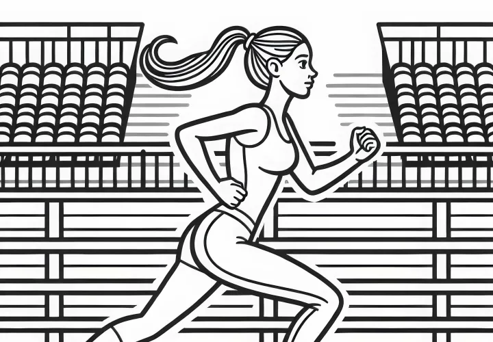 Atlet perempuan berlari di lintasan balap - Unduh template mewarnai gratis