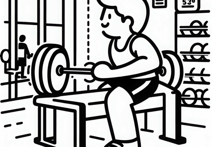 Athlete lifting weights in the gym – coloring page simple and free Athlete lifting weights at the gym – coloring page simple free