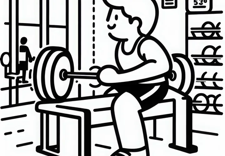 Olahragawan mengangkat beban di gym - Template mewarnai sederhana gratis