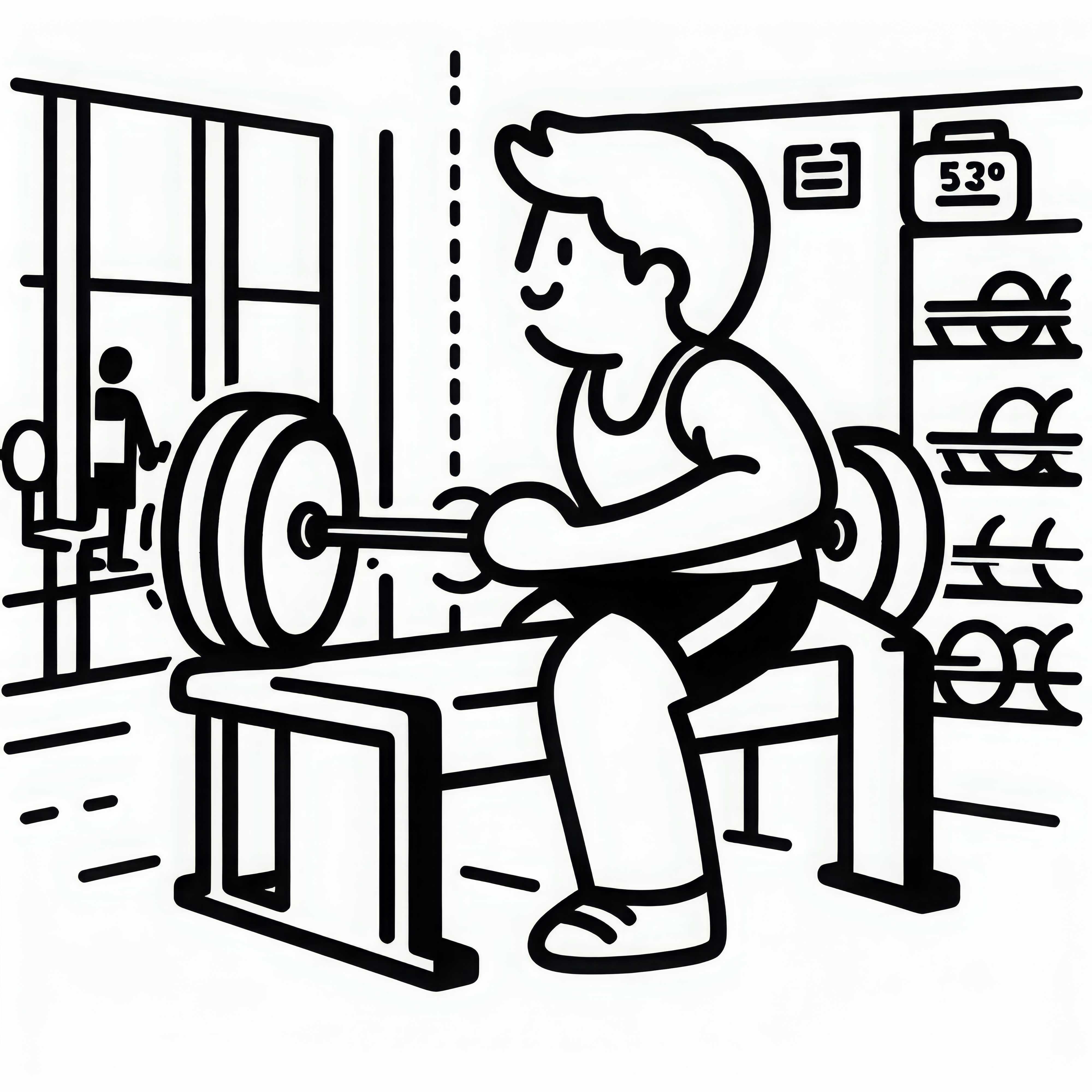 Athlete lifts weights in the gym – coloring page simple free
