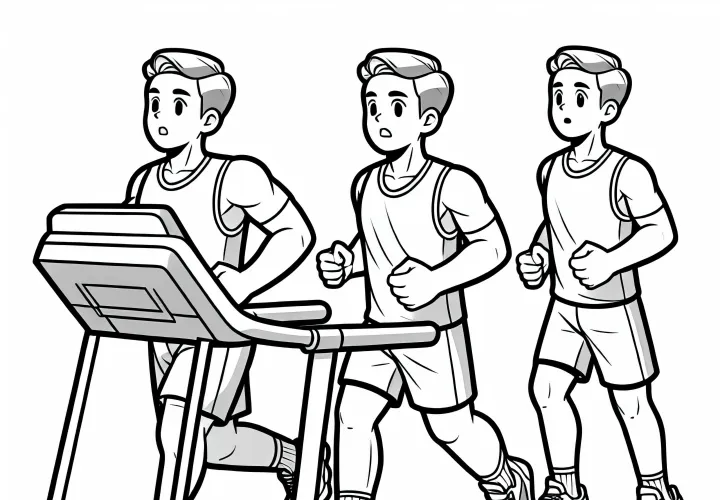 Olahragawan berlatih di treadmill - Gambar untuk diwarnai gratis