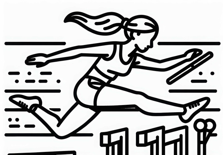 Athlete jumps over hurdle in the athletics stadium - free coloring page Athlete jumps over hurdle in the athletics stadium - free coloring page