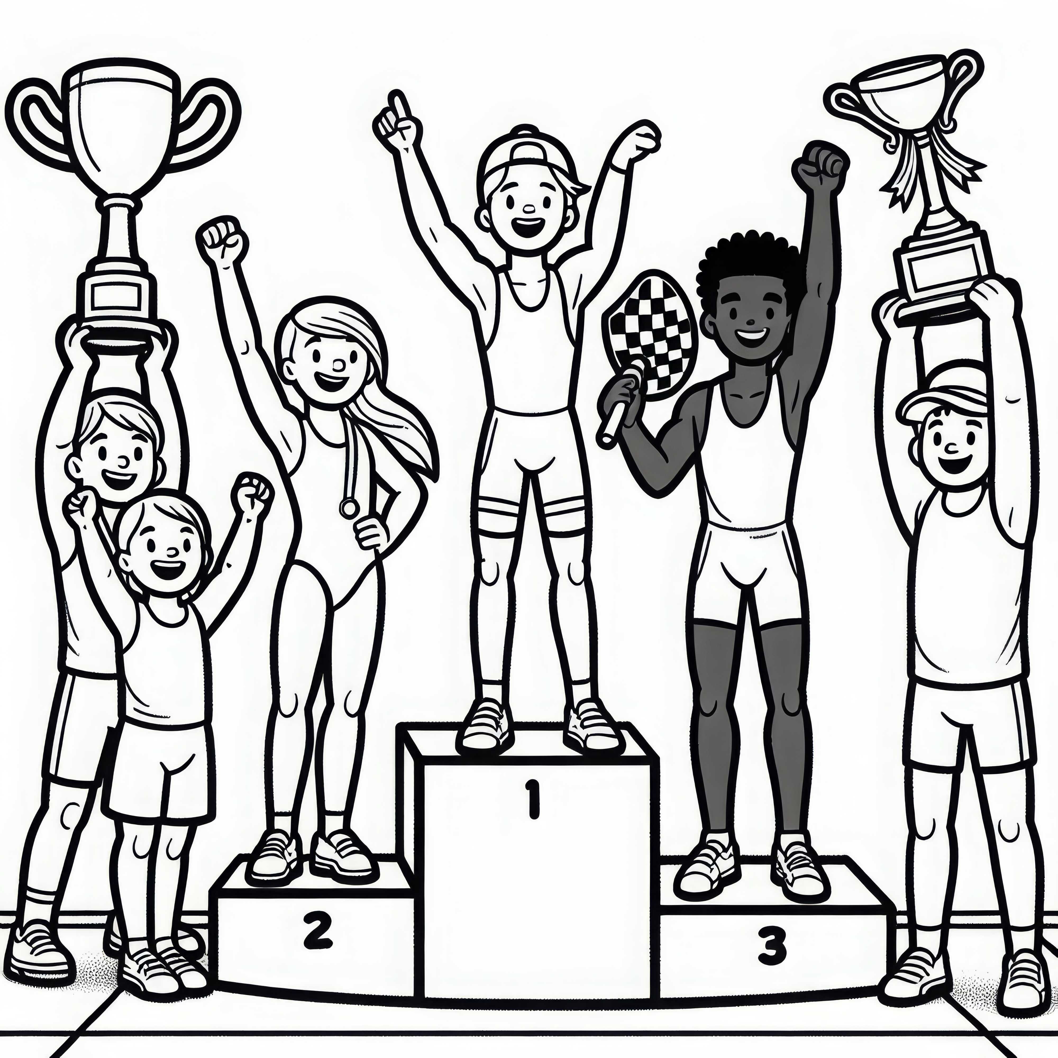 Athletes celebrate victory on the podium – Free coloring page