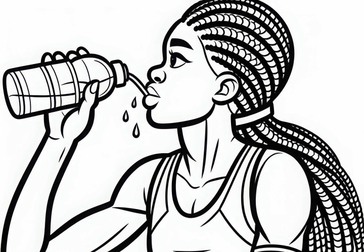 Athlete drinks water after competition - Free coloring page Athlete drinks water after competition – Free coloring page
