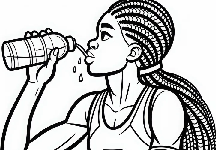 Atlet wanita minum air setelah kompetisi – Template Mewarnai Gratis