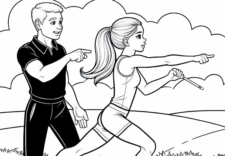 Athlete trains with coach on coloring page for free Athlete trains with coach on coloring page for free