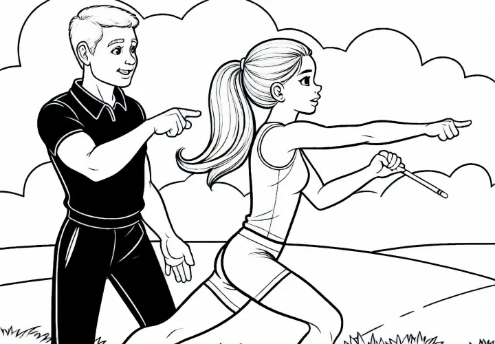 Atlet berlatih dengan pelatih pada gambar pewarnaan gratis