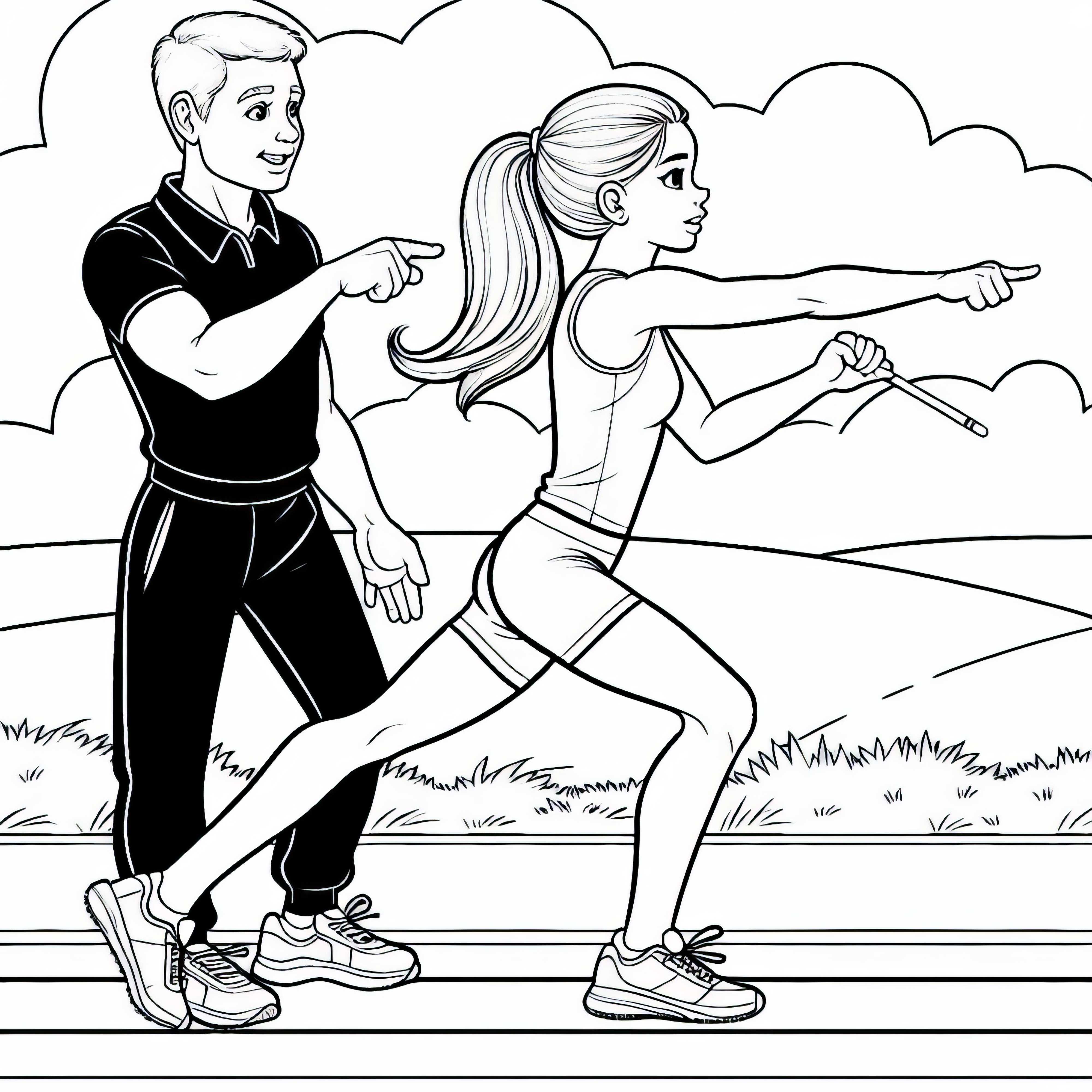 Athlete trains with coach on coloring page for free
