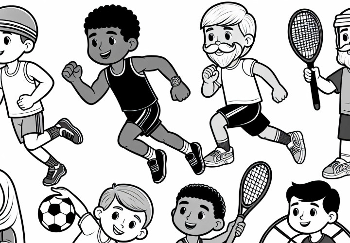 Children in Sports - Free Simple Coloring Page Children in sports – Simple coloring template free of charge