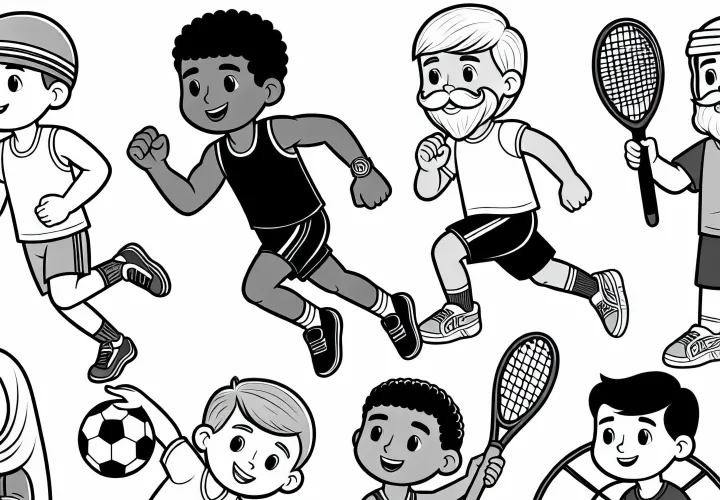 Anak-anak saat berolahraga - Template mewarnai sederhana gratis