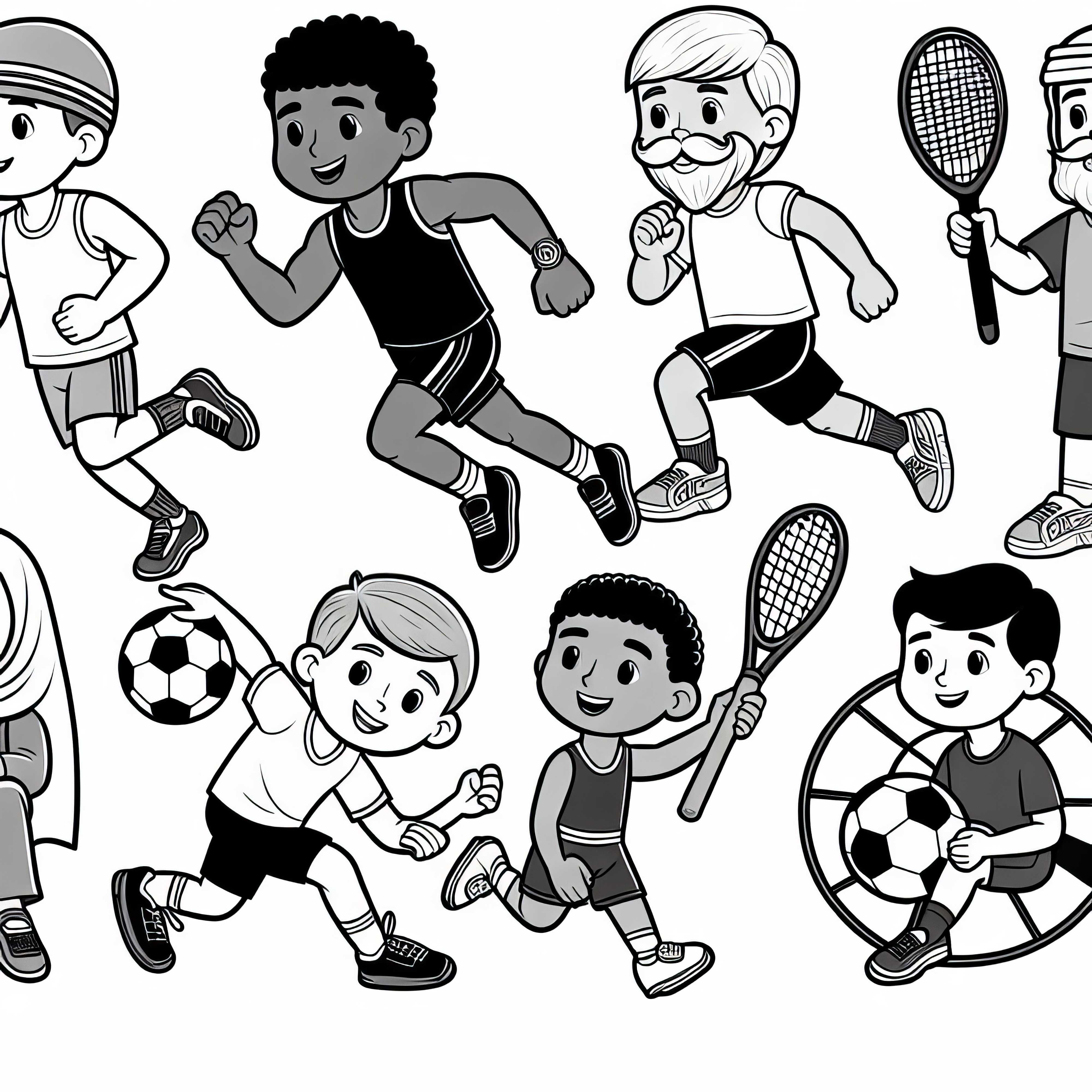 Kids at Sports - Simple Coloring Page Free