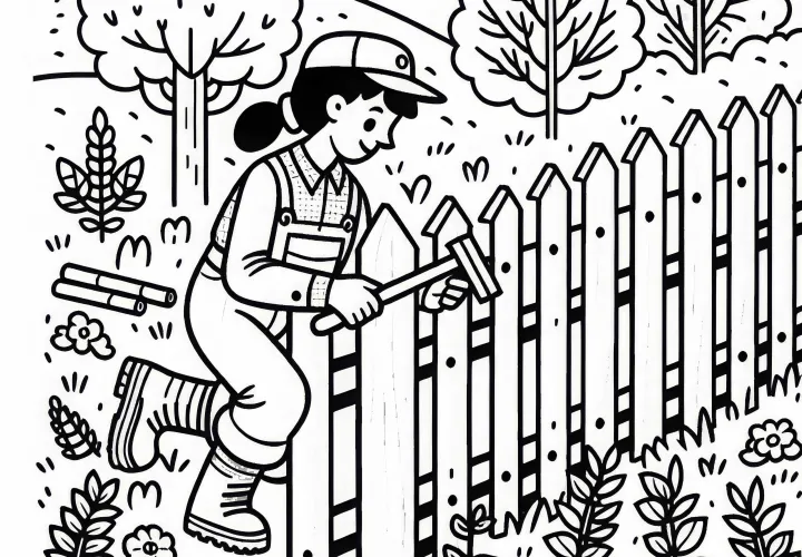 Forestry arbejder på at reparere hegnet omkring et naturbeskyttelsesområde – Gratis farvelægningsskabelon