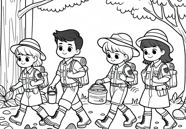 Kinder im Wald als Förster verkleidet – Malvorlage kostenlos Kinder im Wald als Förster verkleidet – Malvorlage kostenlos