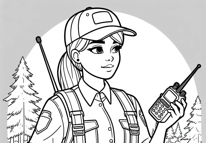 Skovrider bruger radio til koordinering med kolleger – Malebillede gratis