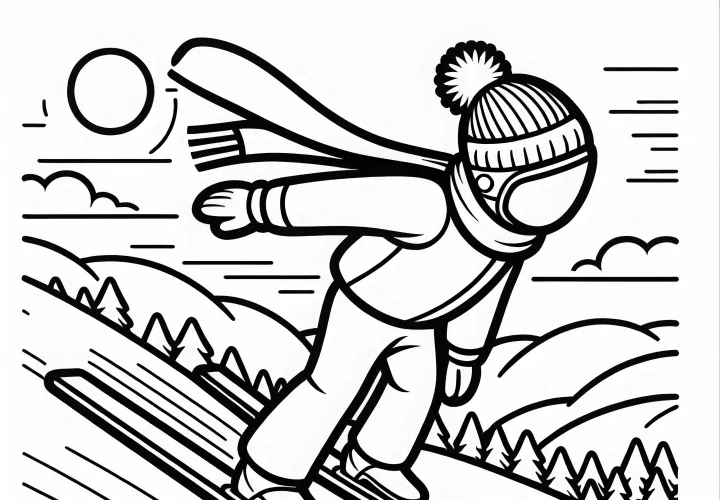 Skispringer gleitet schanze hinunter – Kostenloses Ausmalbild