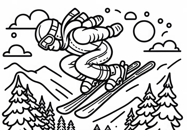 Skispringer fliegt – Ausmalbild kostenlos