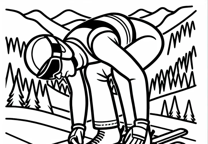 Skispringer bereitet Ski für Sprung vor - Ausmalbild kostenlos