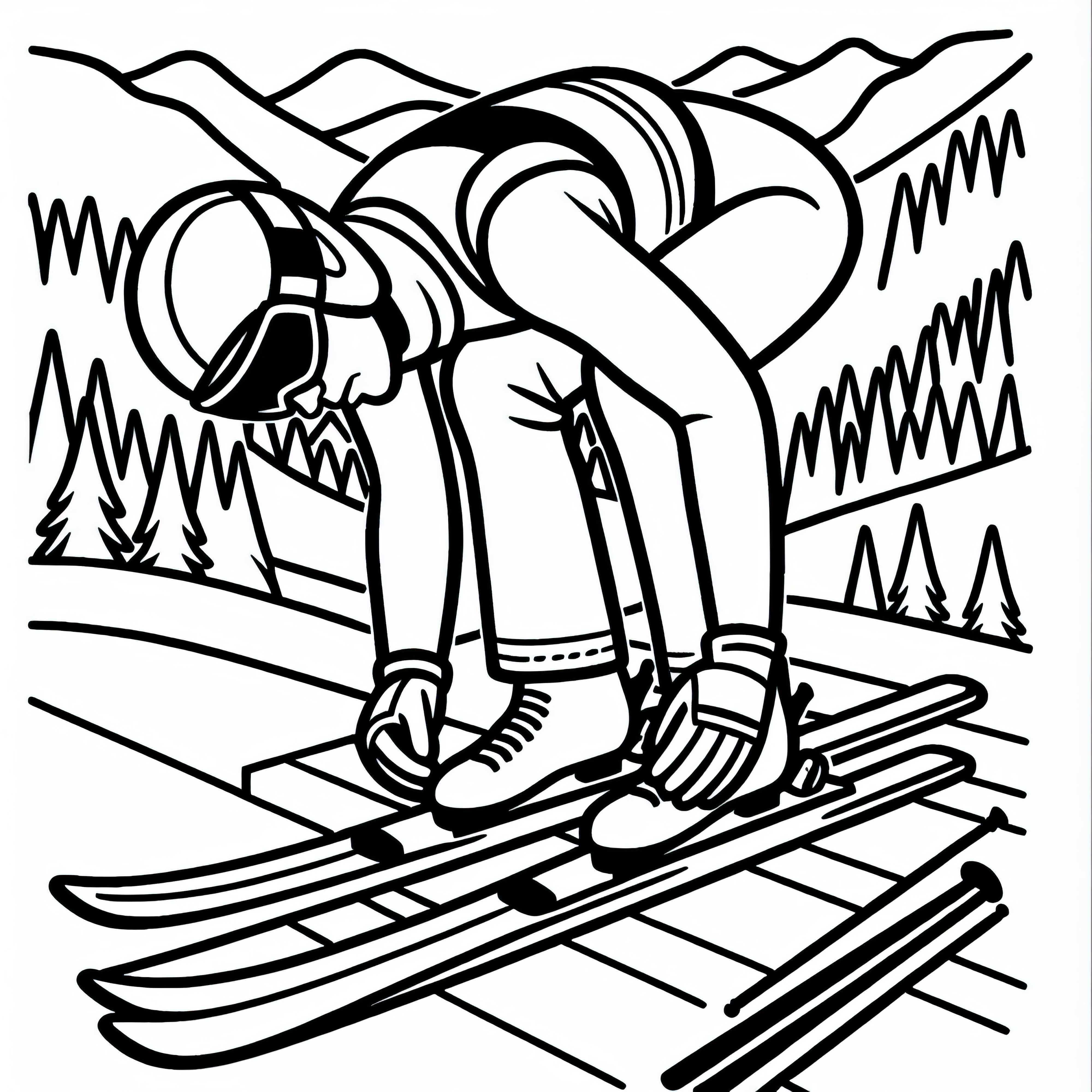 Skispringer bereitet Ski für Sprung vor - Ausmalbild kostenlos