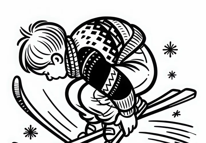 Kind beim Skispringen – Malvorlage einfach kostenlos