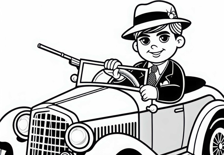 Gangster fährt auffälliges Auto Malvorlage gratis herunterladen Gangster fährt auffälliges Auto Malvorlage gratis herunterladen