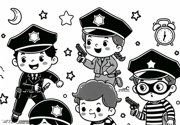 Kinder spielen Gangster Malvorlage kostenlos