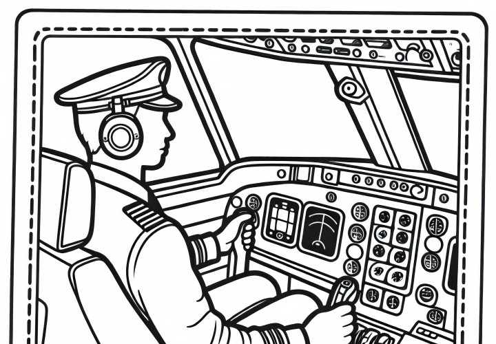 Pilot im Cockpit – Ausmalbild kostenlos