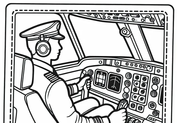 Pilot im Cockpit – Ausmalbild kostenlos