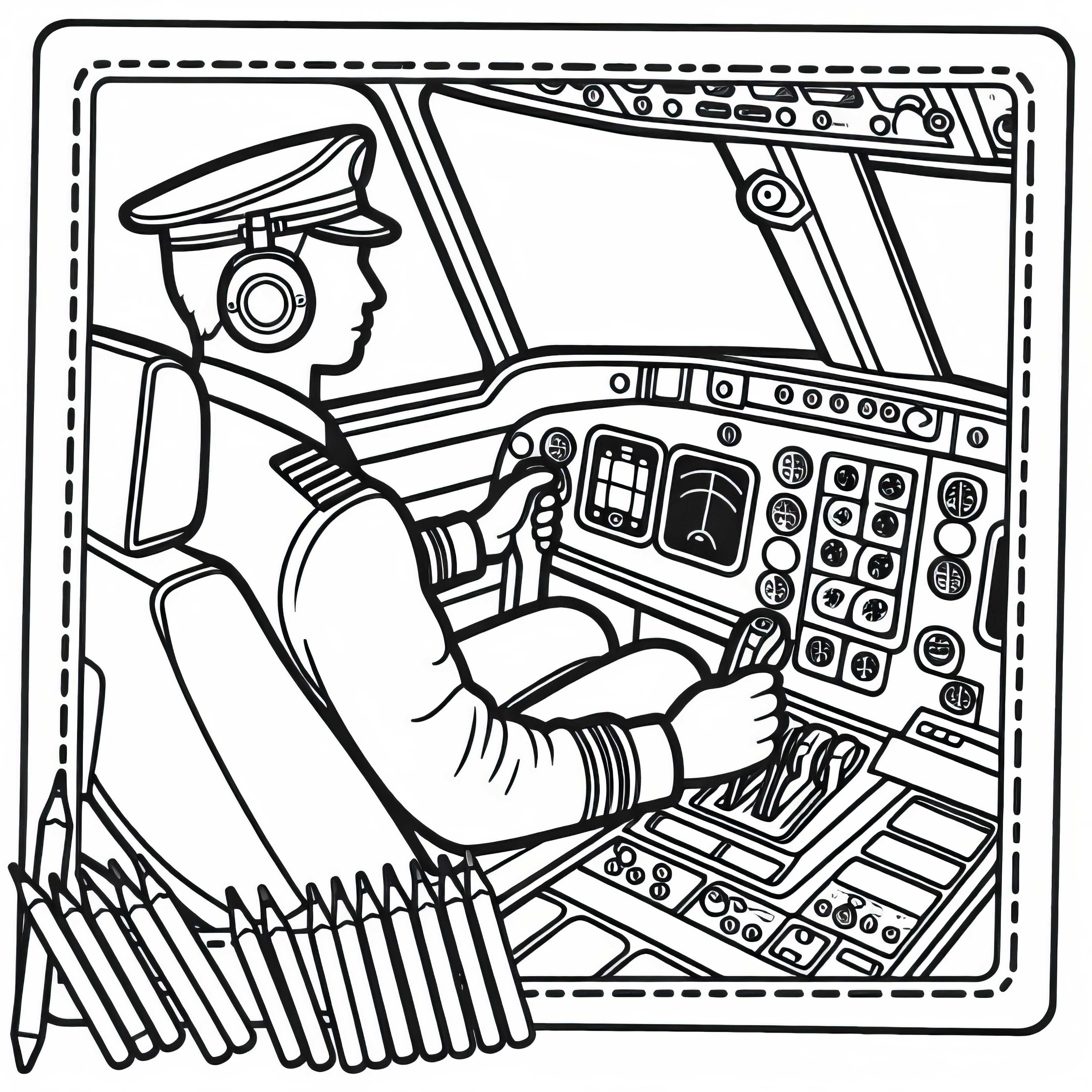 Pilot im Cockpit – Ausmalbild kostenlos