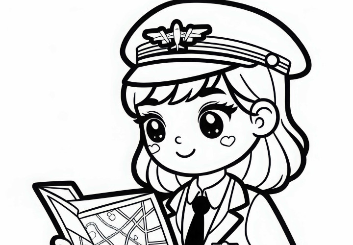 Pilotin mit Landkarte – Malvorlage kostenlos Pilotin mit Landkarte – Malvorlage kostenlos