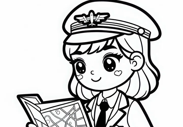 Pilotin mit Landkarte – Malvorlage kostenlos