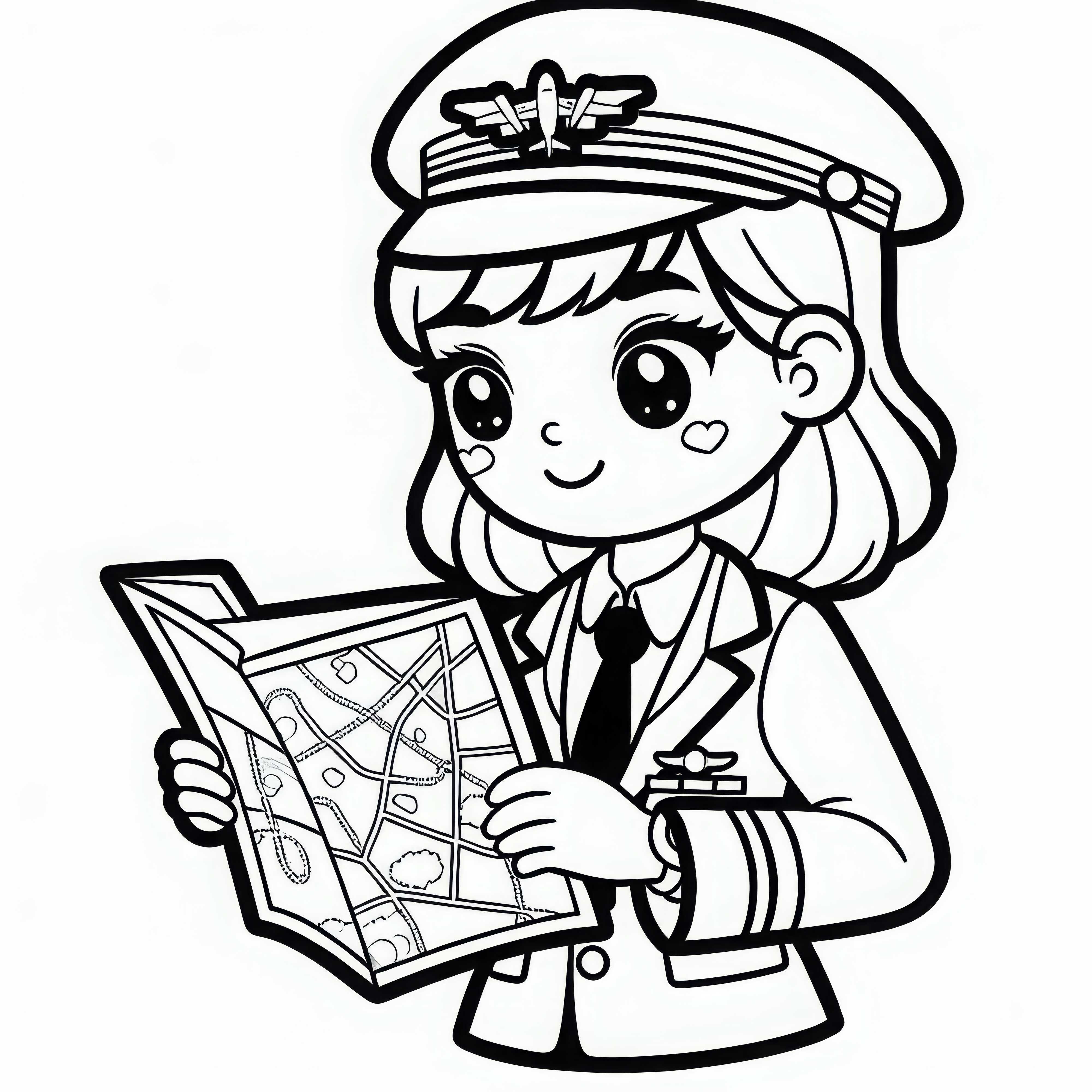 Pilotin mit Landkarte – Malvorlage kostenlos