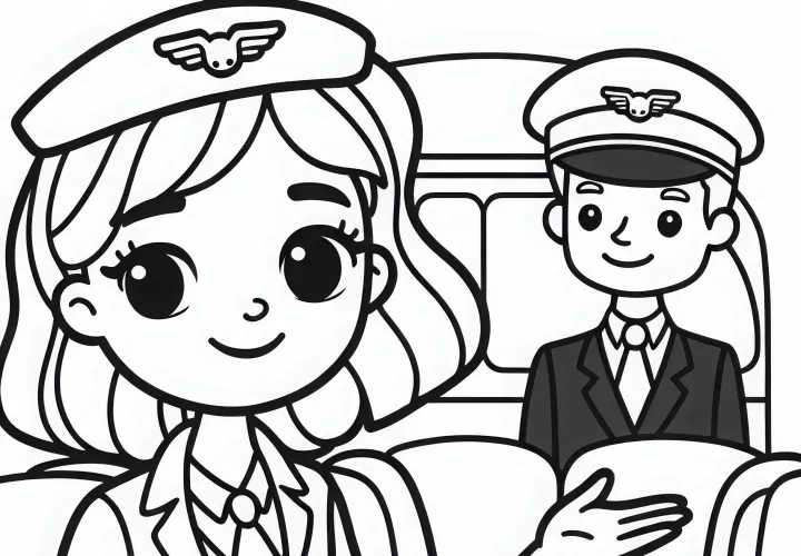 Pilot bei Begrüßung der Passagiere im Flugzeug Malvorlage gratis