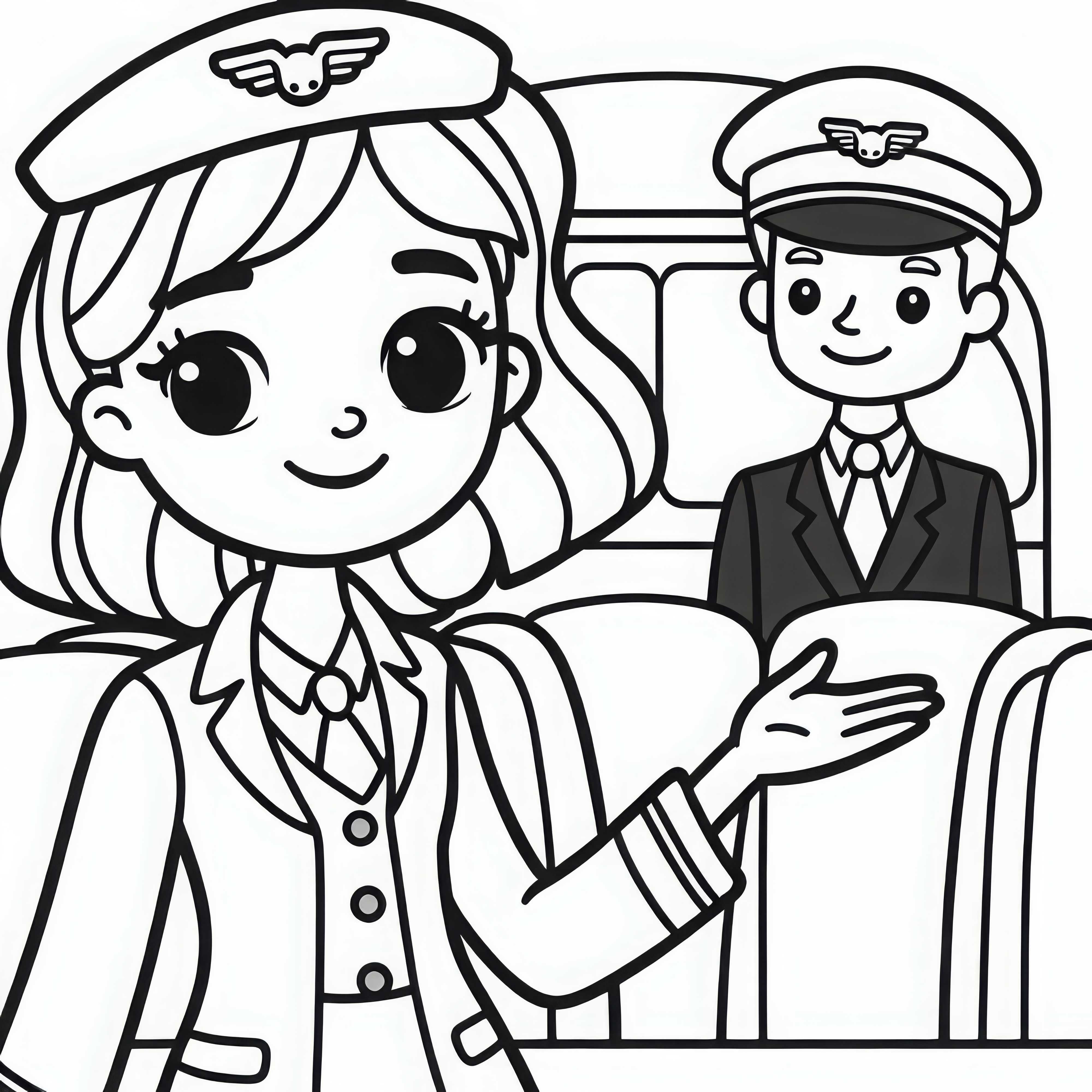 Pilot bei Begrüßung der Passagiere im Flugzeug Malvorlage gratis