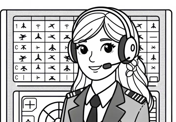 Pilotin mit Headset – Ausmalbild kostenlos herunterladen