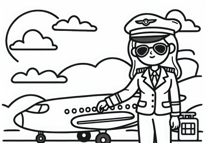 Pilotin beim Starten eines Flugzeugs auf der Startbahn – Ausmalbild kostenlos Pilotin beim Starten eines Flugzeugs auf der Startbahn – Ausmalbild kostenlos