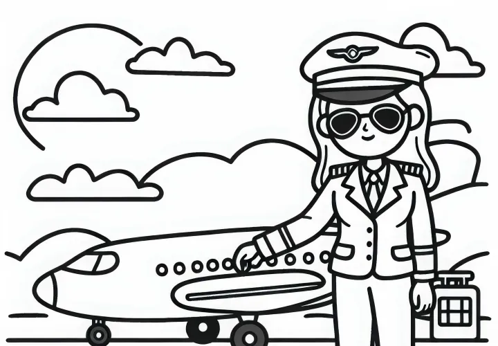 Pilotin beim Starten eines Flugzeugs auf der Startbahn – Ausmalbild kostenlos
