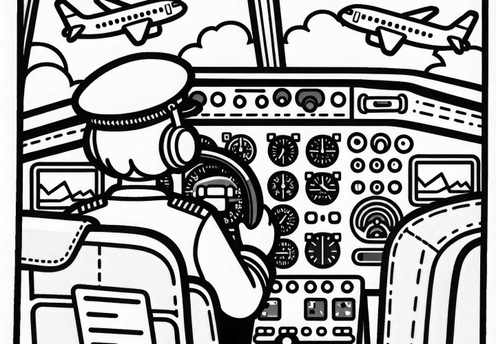 Flugzeugcockpit mit Instrumenten – Malvorlage einfach gratis