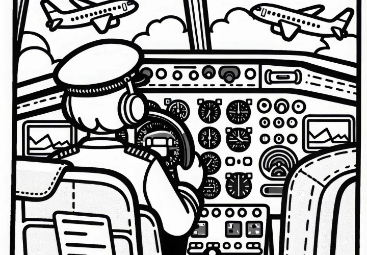 Flugzeugcockpit mit Instrumenten – Malvorlage einfach gratis