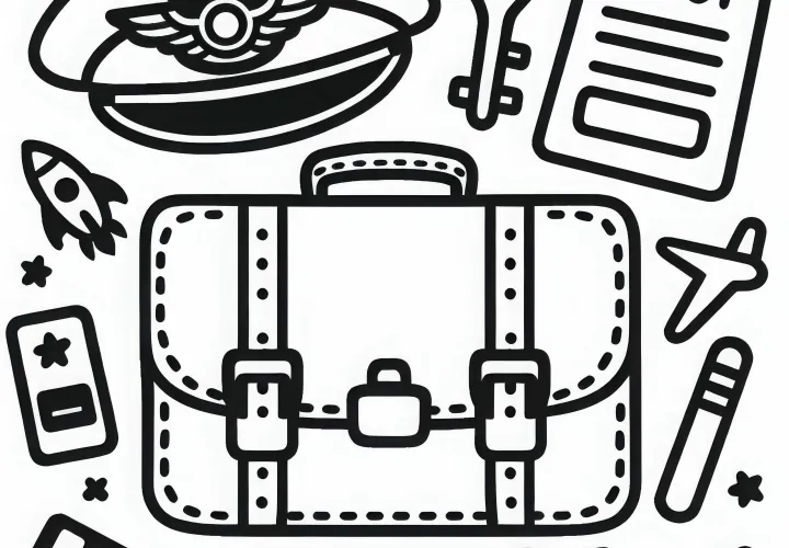 Pilotenkoffer für Karten und Dokumente – Ausmalbild kostenlos