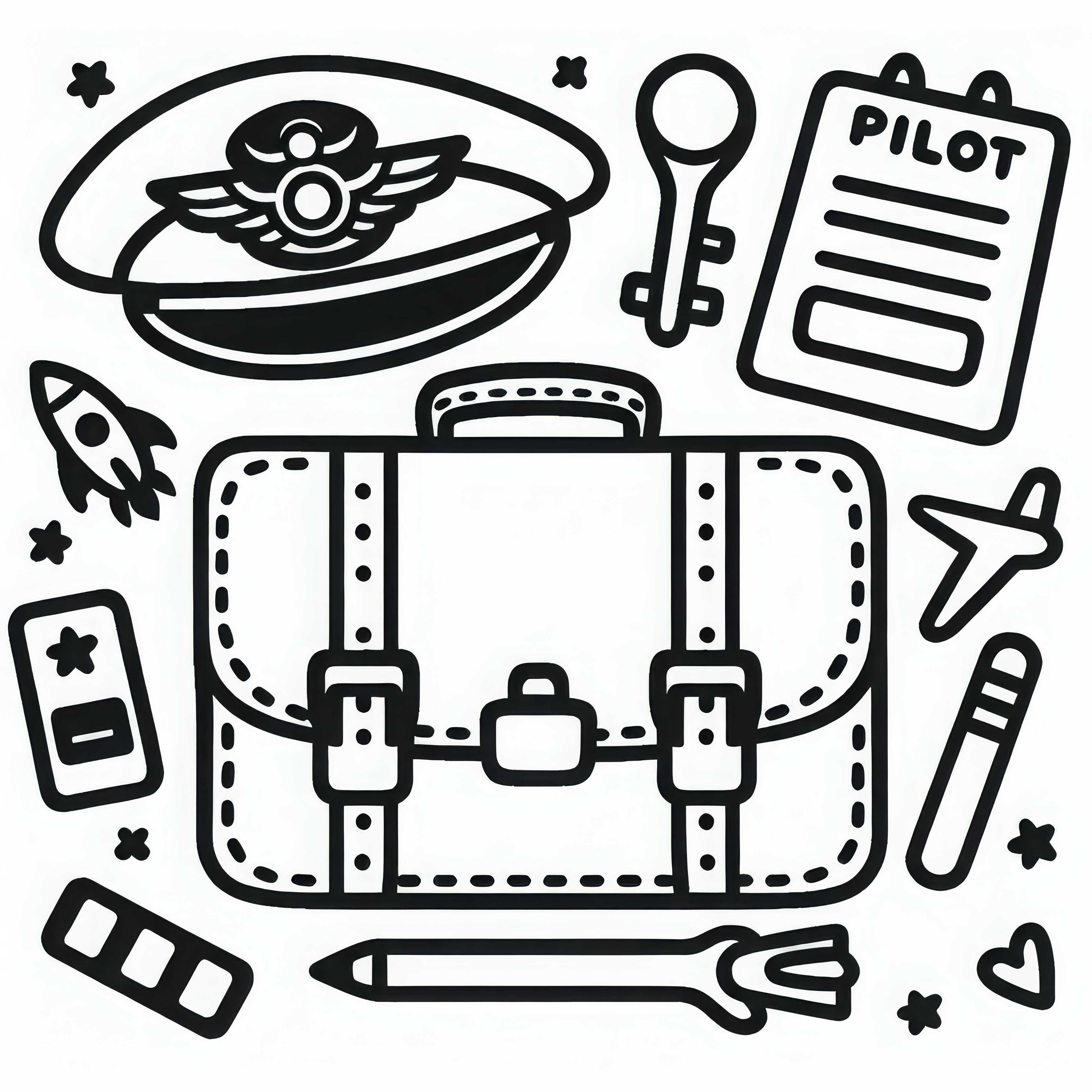 Pilotenkoffer für Karten und Dokumente – Ausmalbild kostenlos