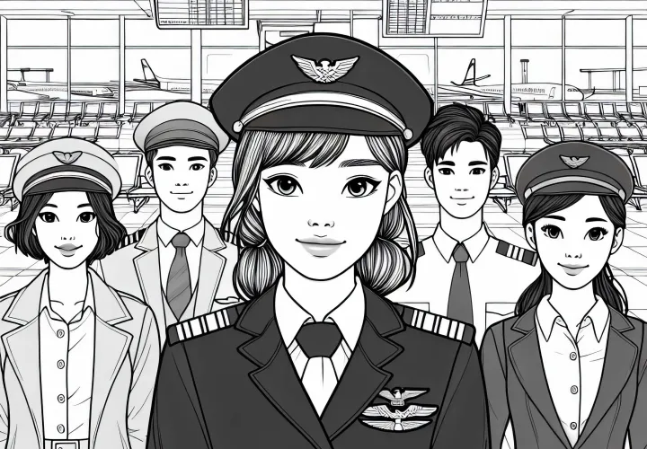 Abflugterminal mit Piloten – Ausmalbild einfach und gratis