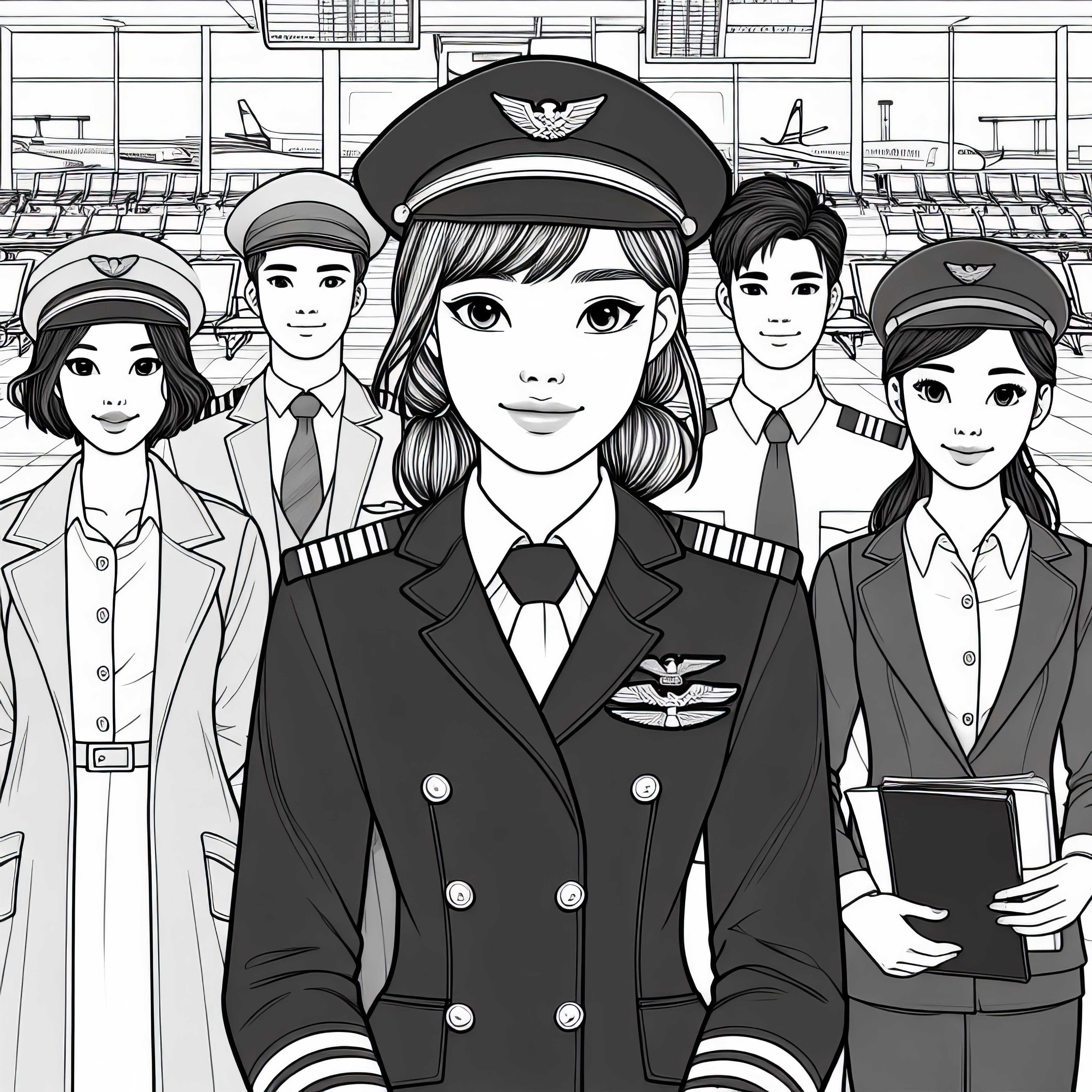 Abflugterminal mit Piloten – Ausmalbild einfach und gratis