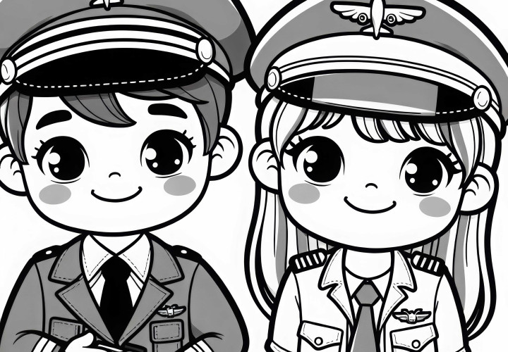 Kinder, die sich als Piloten verkleiden – Malvorlage gratis Kinder, die sich als Piloten verkleiden – Malvorlage gratis