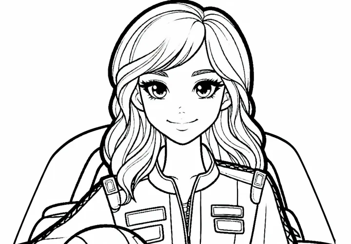 Template mewarnai pembalap wanita gratis untuk diunduh