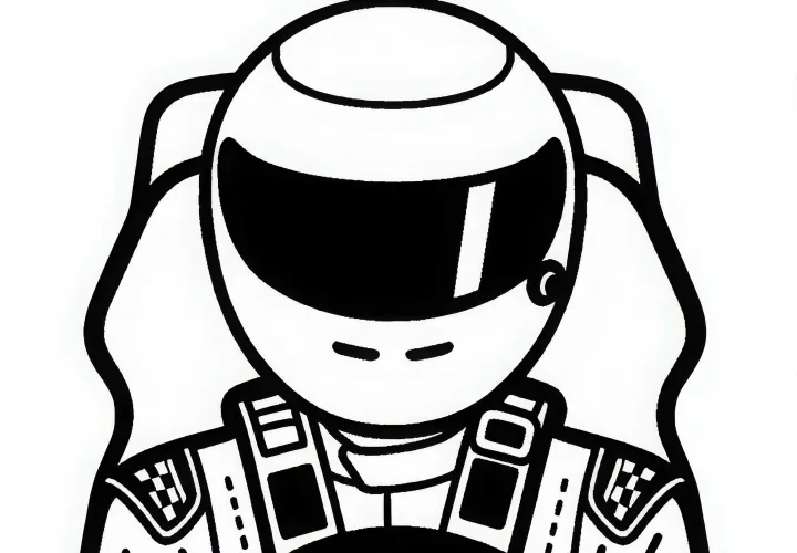 Pembalap mengenakan helm dan pakaian balap – Gambar untuk diwarnai gratis