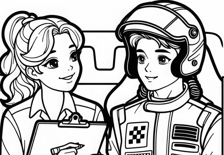 Pembalap berbicara dengan kepala tim - Gambar untuk diwarnai gratis