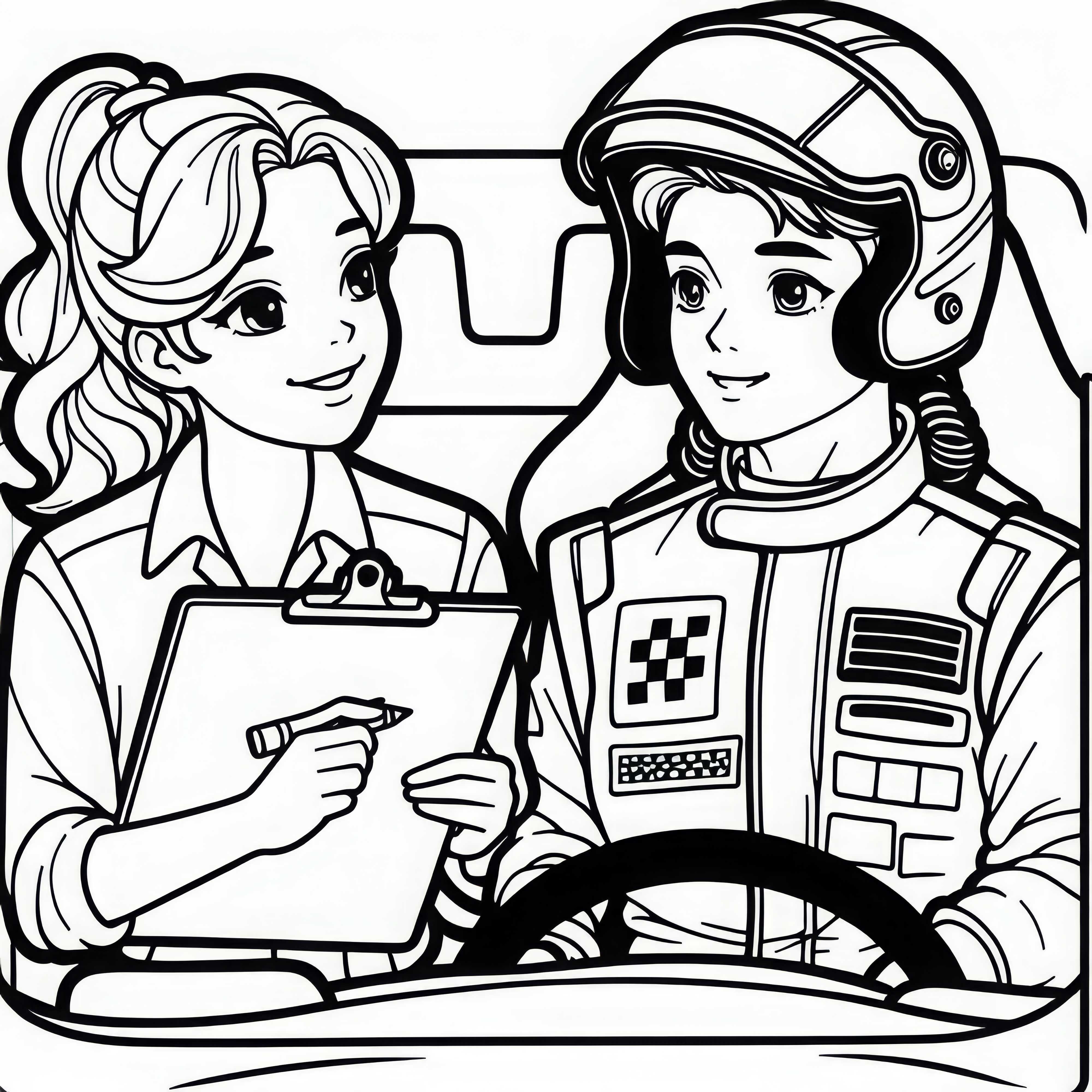 Racer in conversation with team leader - free coloring page