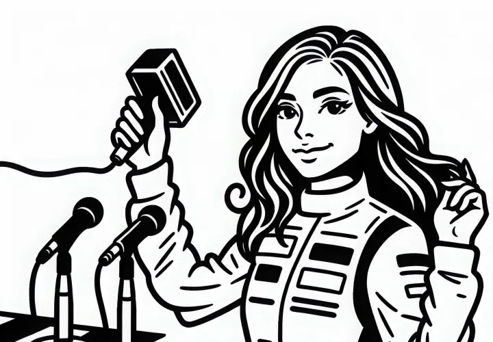 Pembalap wanita di konferensi pers setelah balapan - Halaman mewarnai gratis