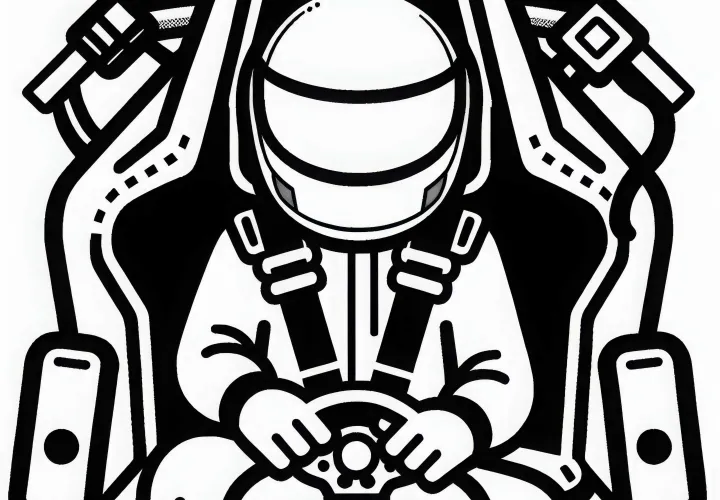 Template mewarnai untuk sabuk pengaman dan kursi di kokpit mobil balap